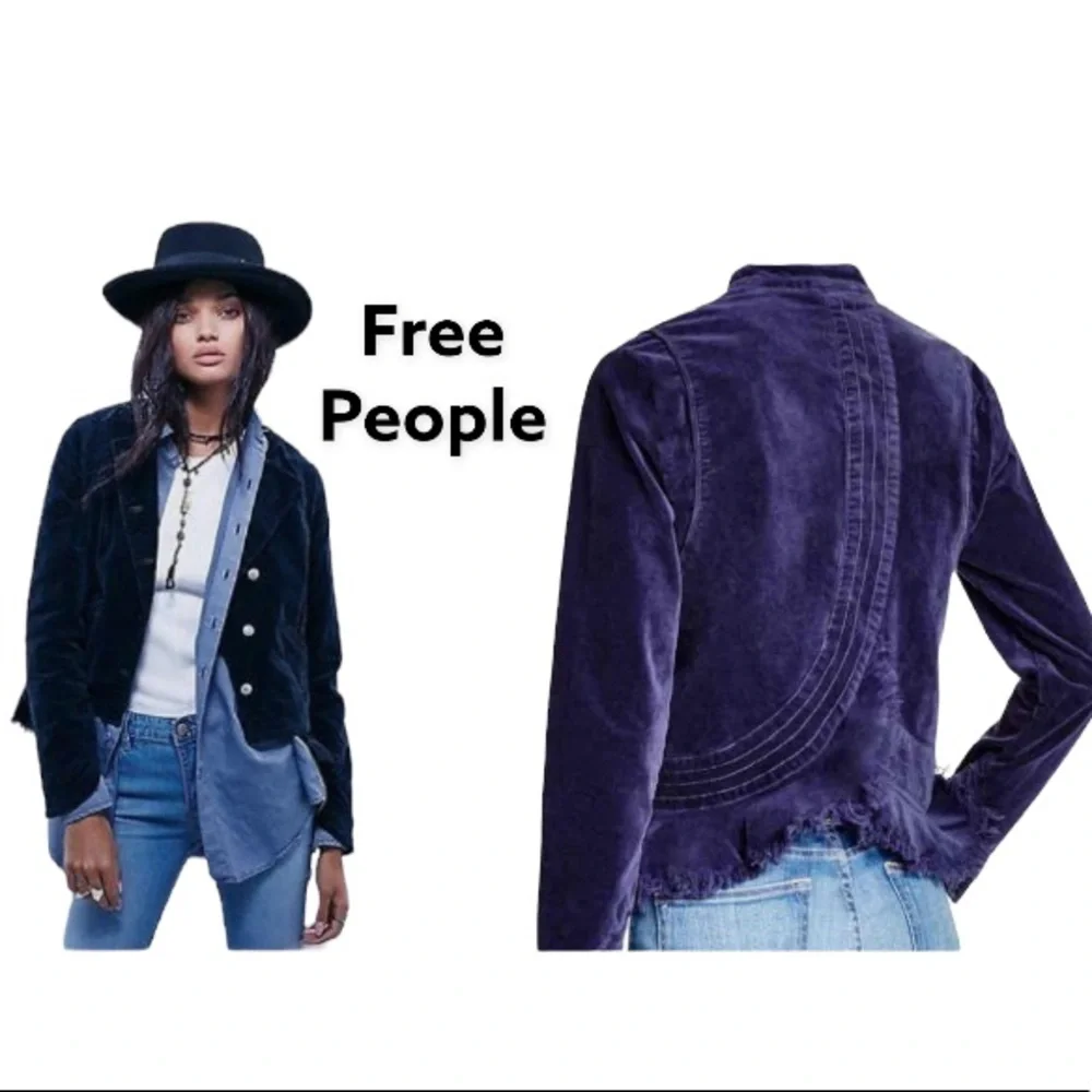 Free people Jacket sweater blue buttons suede